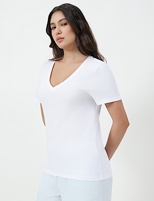 Pure Cotton Plain V-Neck T-shirt