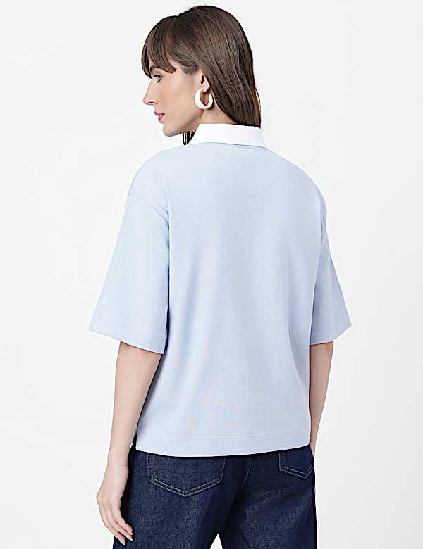 Pure Cotton Plain Polo Collar Polo T-Shirt