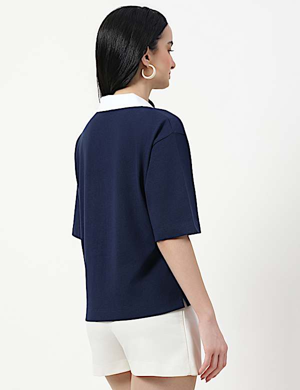 Pure Cotton Plain Polo Neck T-shirt