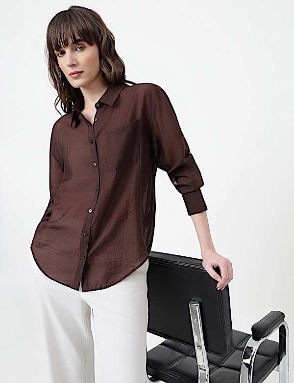 Lyocell Rich Plain Spread Collar Shirt
