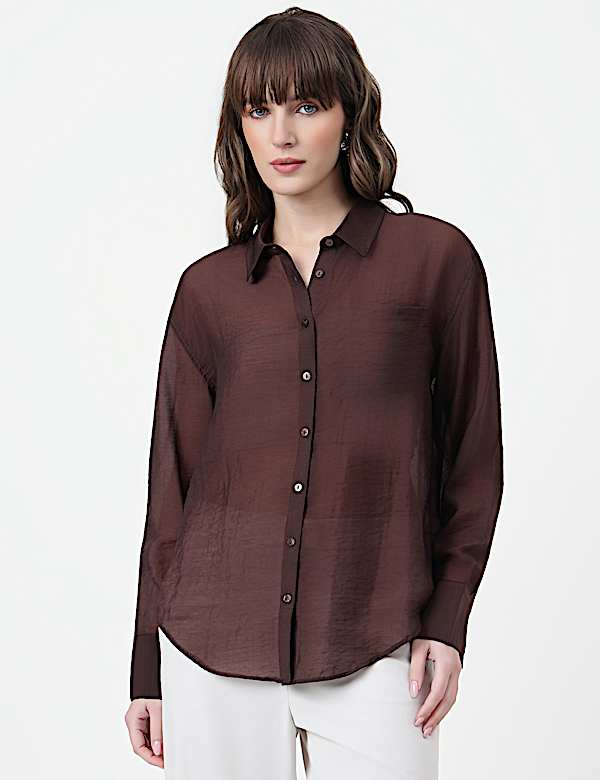 Lyocell Rich Plain Spread Collar Shirt