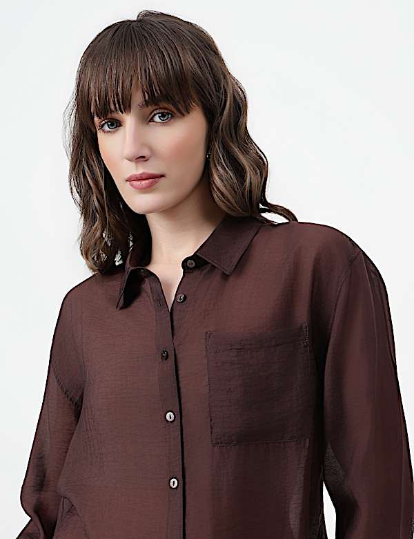Lyocell Rich Plain Spread Collar Shirt