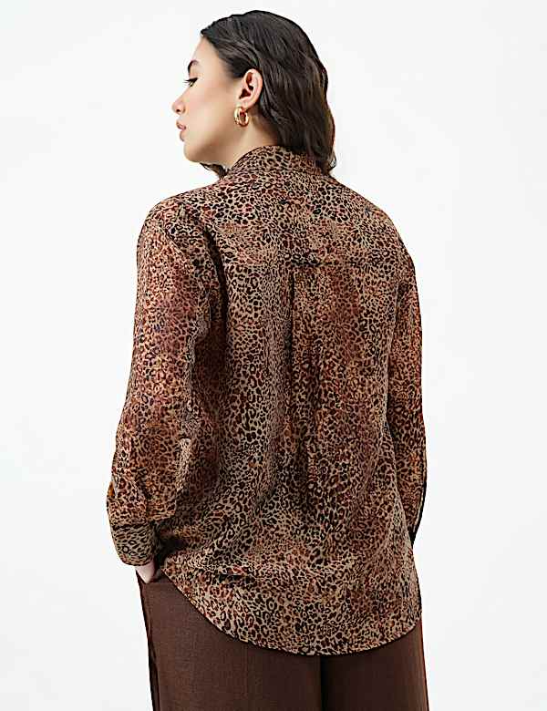 Lyocell Lepard Print Spread Collar Shirt