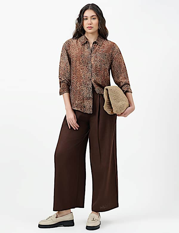 Lyocell Lepard Print Spread Collar Shirt