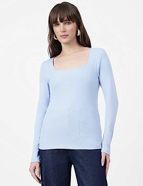 Pure Cotton Plain Scoop Neck Top