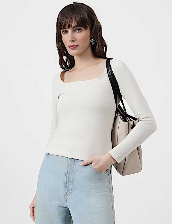 Pure Cotton Plain Scoop Neck Top