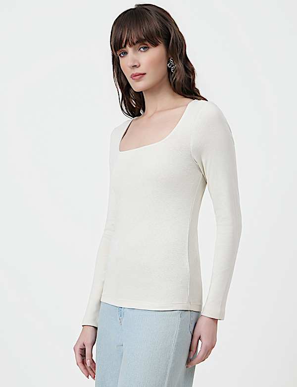 Pure Cotton Plain Scoop Neck Top