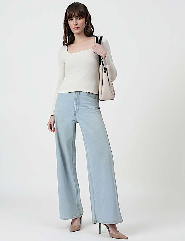 Pure Cotton Plain Scoop Neck Top