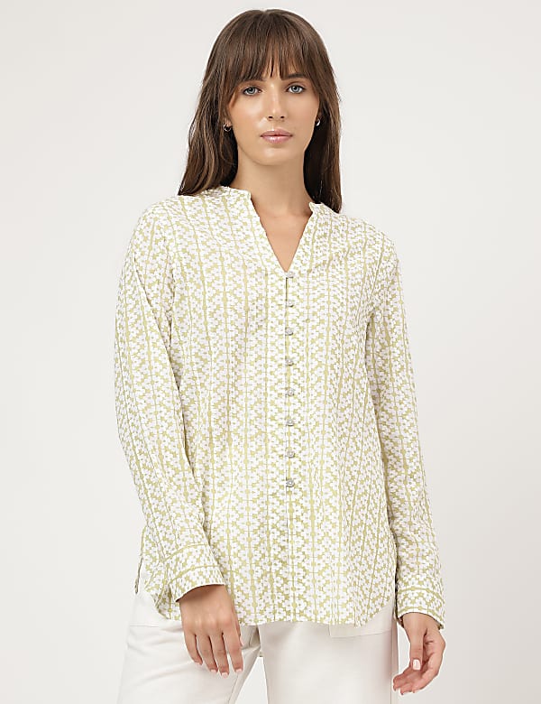 Pure Cotton Printed Mandarin Collar Shirt