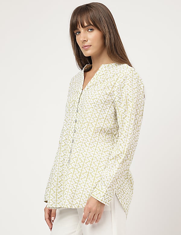 Pure Cotton Printed Mandarin Collar Shirt