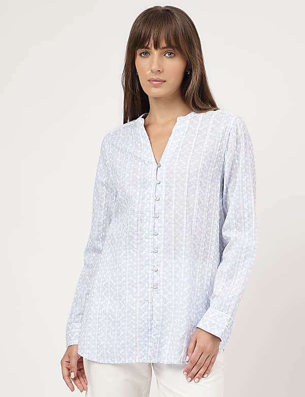 Pure Cotton Printed Mandarin Collar Shirt