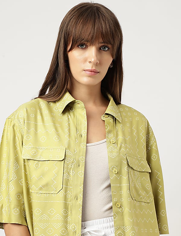 Pure Viscose Print Spread Collar Shirt