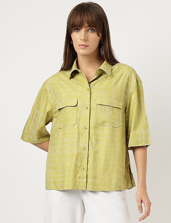 Pure Viscose Print Spread Collar Shirt