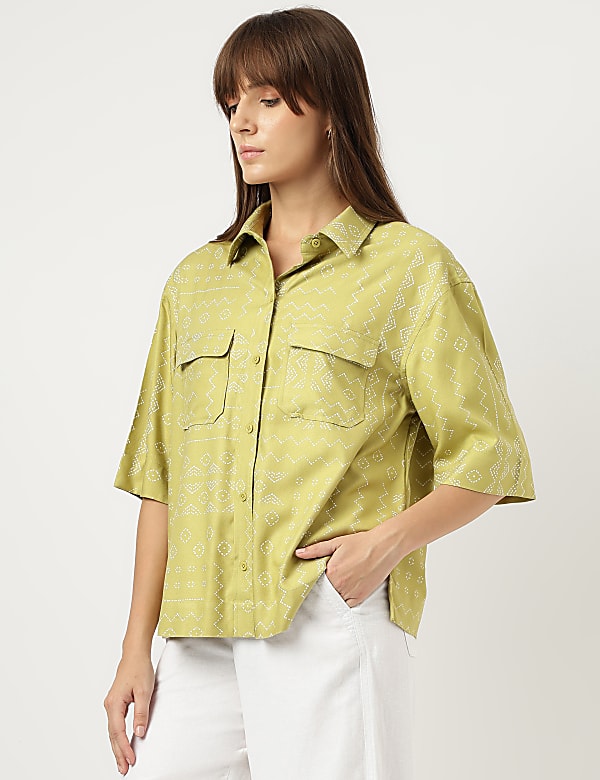 Pure Viscose Print Spread Collar Shirt