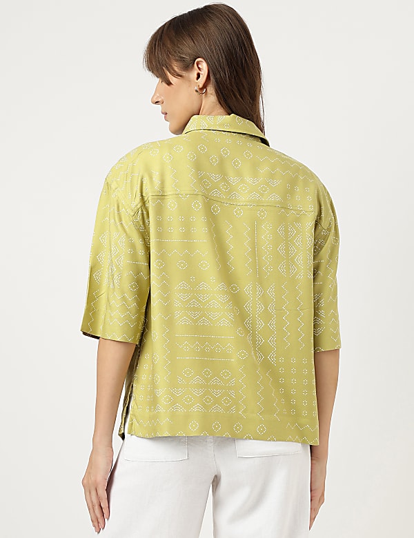 Pure Viscose Print Spread Collar Shirt