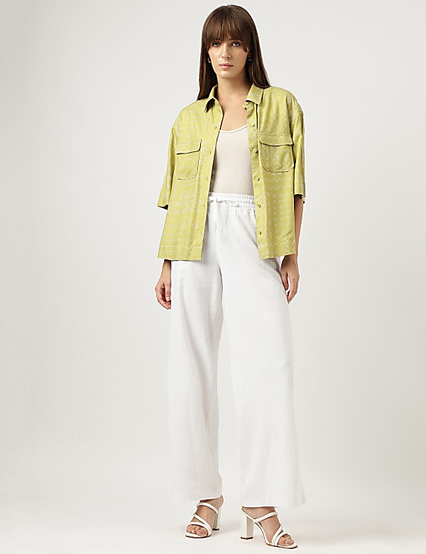 Pure Viscose Print Spread Collar Shirt