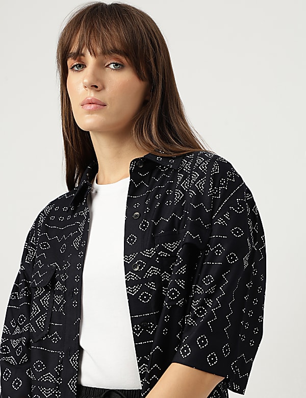 Pure Viscose Print Spread Collar Shirt