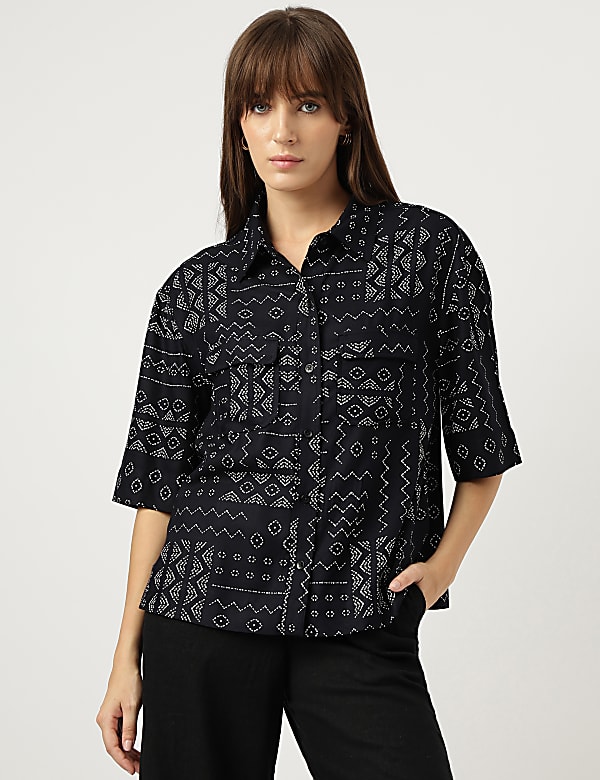 Pure Viscose Print Spread Collar Shirt