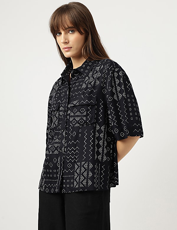 Pure Viscose Print Spread Collar Shirt