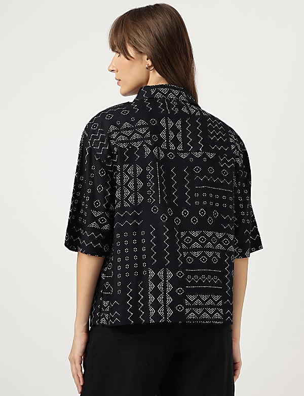 Pure Viscose Print Spread Collar Shirt