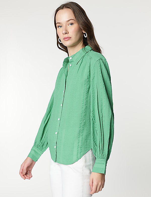 Pure Cotton Striped Spread Collar Shirt