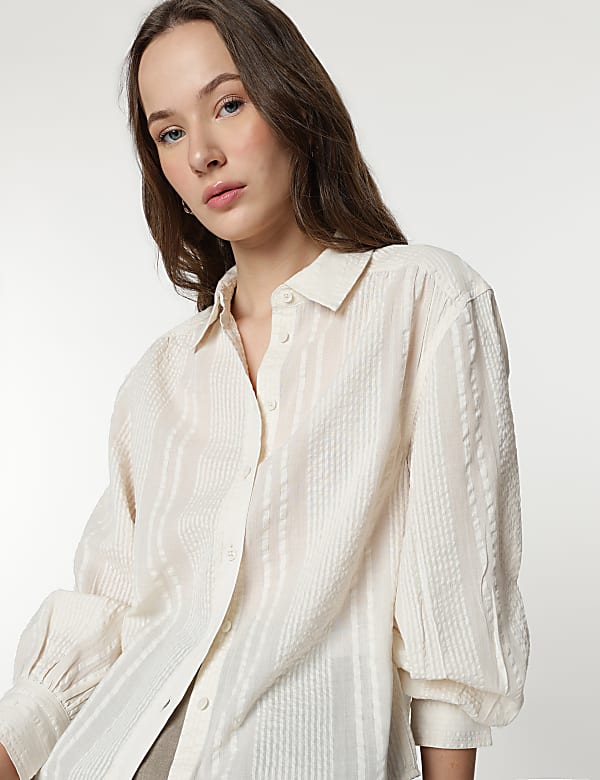 Pure Cotton Striped Spread Collar Shirt