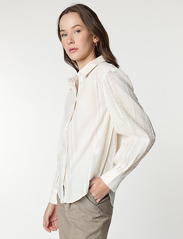 Pure Cotton Striped Spread Collar Shirt