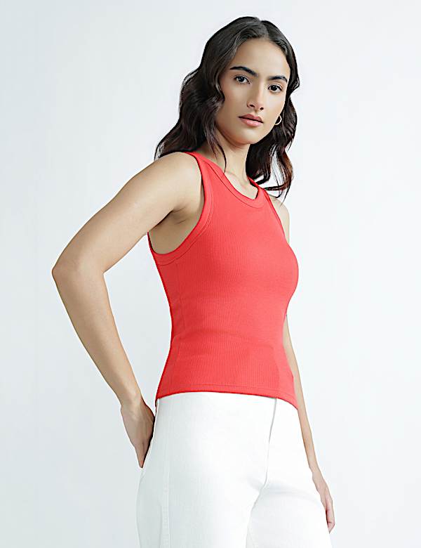 Cotton Rich Ribbed Fitted Bra Vest
