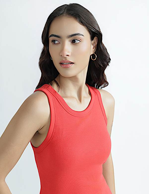 Cotton Rich Ribbed Fitted Bra Vest