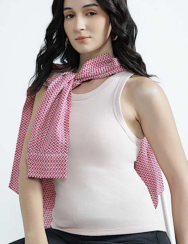 Cotton Rich Round Neck Textured Vest