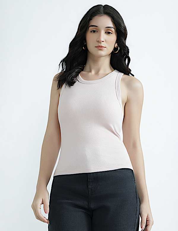 Cotton Rich Round Neck Textured Vest