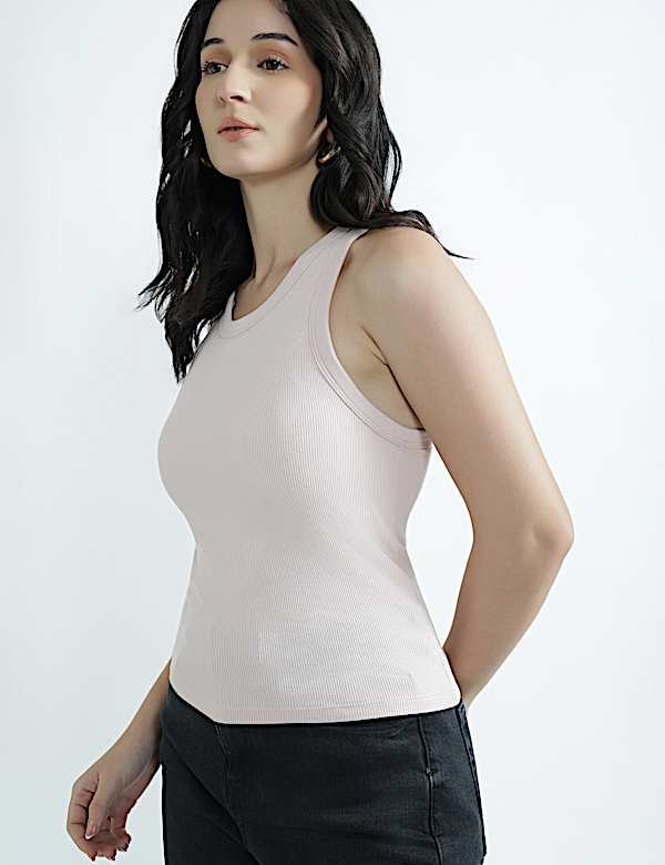 Cotton Rich Round Neck Textured Vest