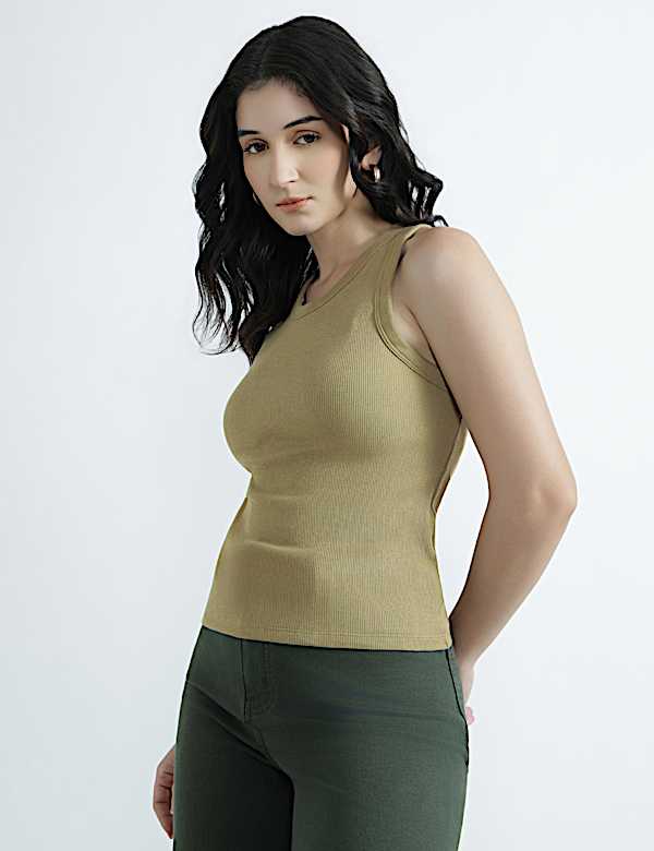 Cotton Rich Ribbed Fitted Bra Vest