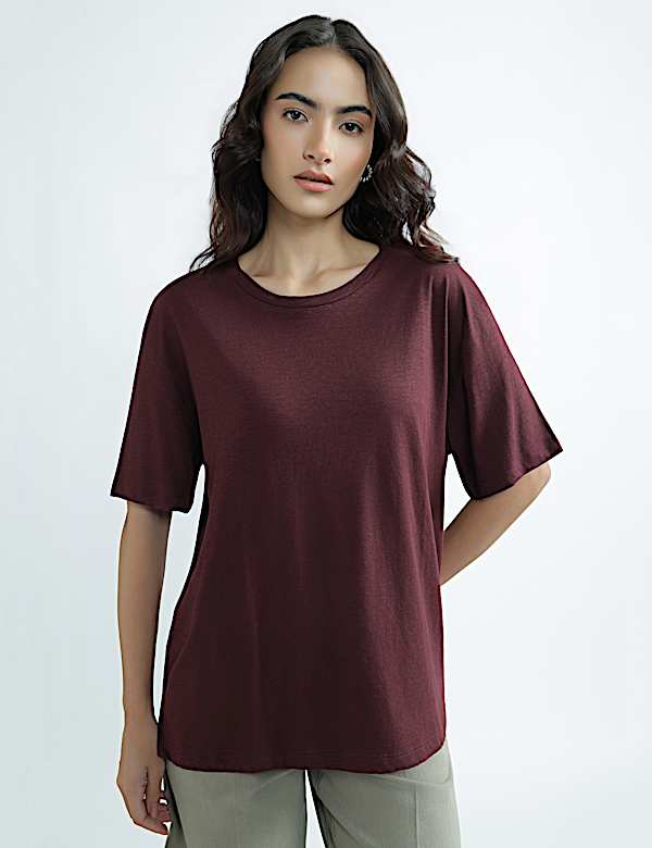 Cotton Rich Round Neck Plain T-Shirt