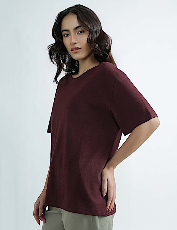 Cotton Rich Round Neck Plain T-Shirt