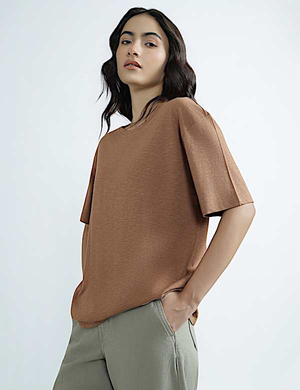 Cotton Rich Round Neck Plain T-Shirt