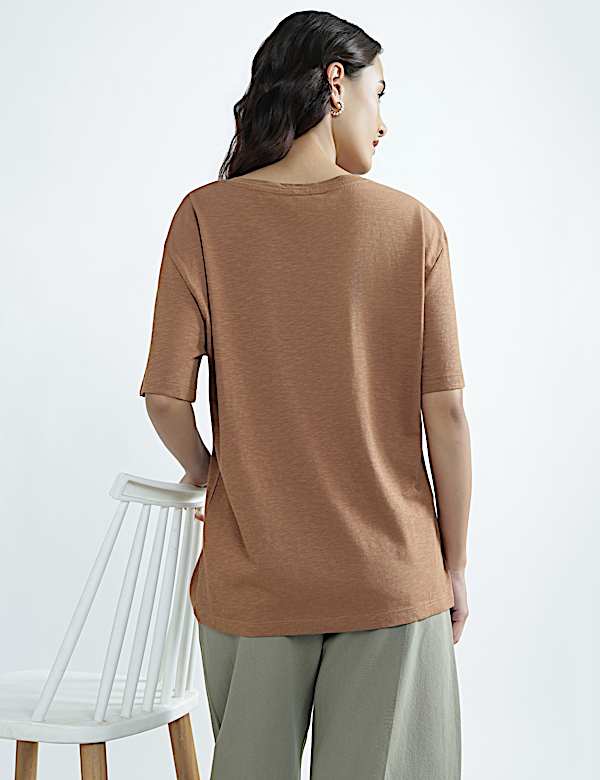 Cotton Rich Round Neck Plain T-Shirt