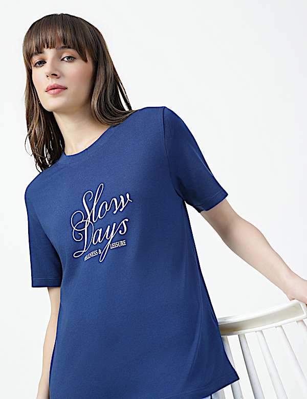 Pure Cotton Typographic Crew Neck T-shirt