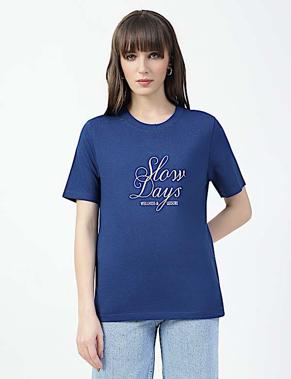 Pure Cotton Typographic Crew Neck T-shirt