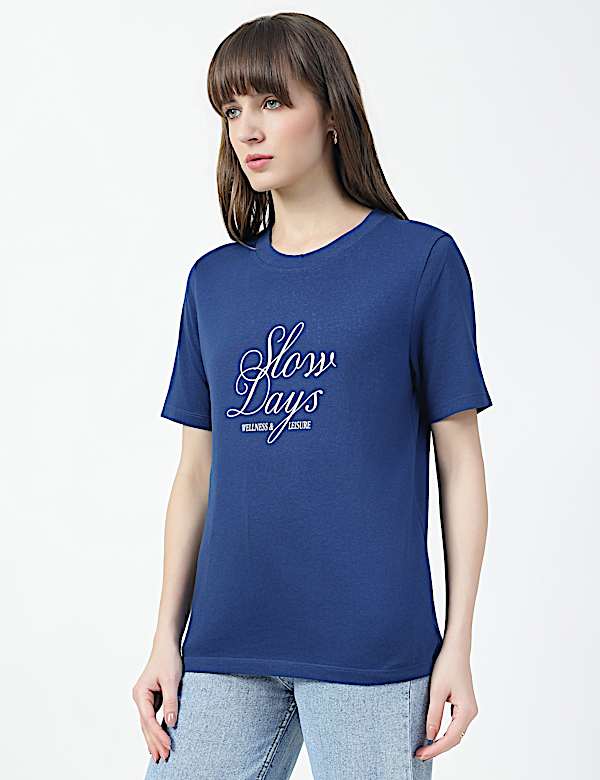 Pure Cotton Typographic Crew Neck T-shirt