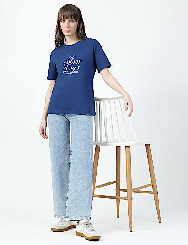 Pure Cotton Typographic Crew Neck T-shirt