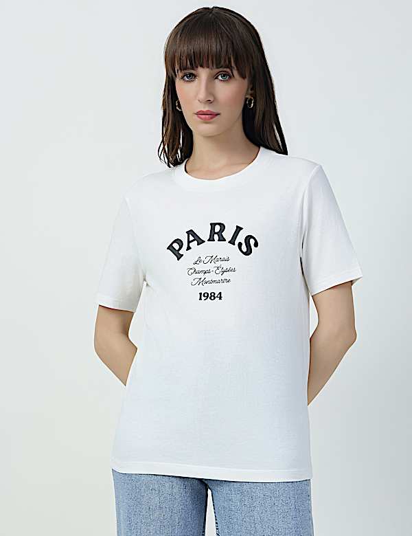 Pure Cotton Typographic Crew Neck T-shirt