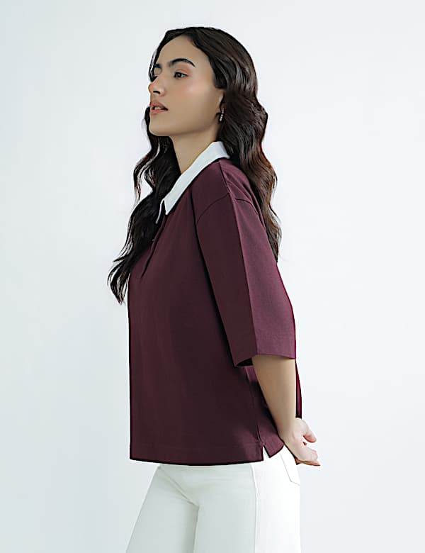 Pure Cotton Polo Neck Plain T-Shirt