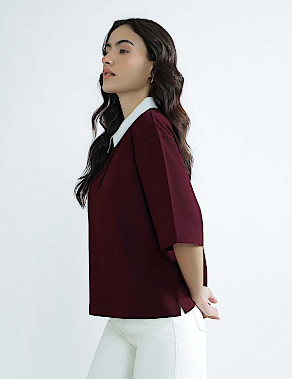 Pure Cotton Relaxed Fit Polo Neck Top