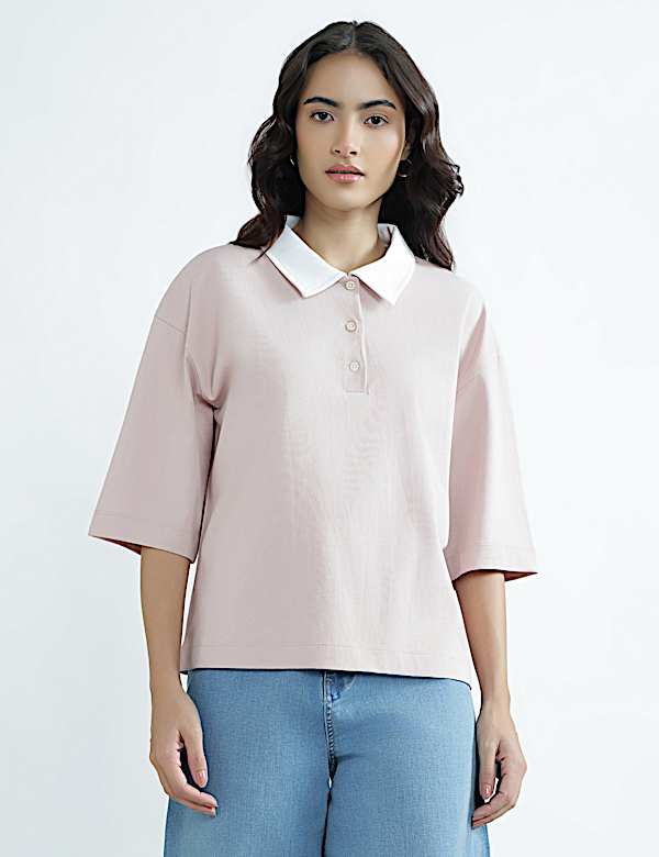 Pure Cotton Polo Neck Plain T-Shirt