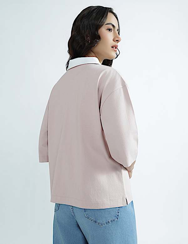 Pure Cotton Polo Neck Plain T-Shirt