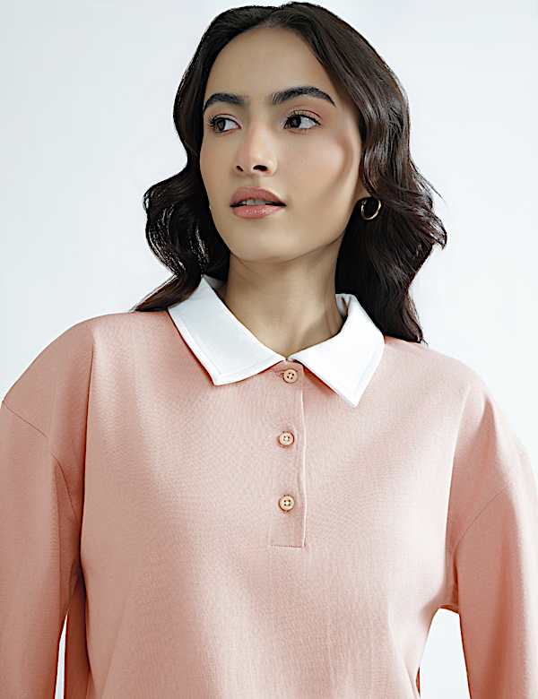 Pure Cotton Relaxed Fit Polo Neck Top