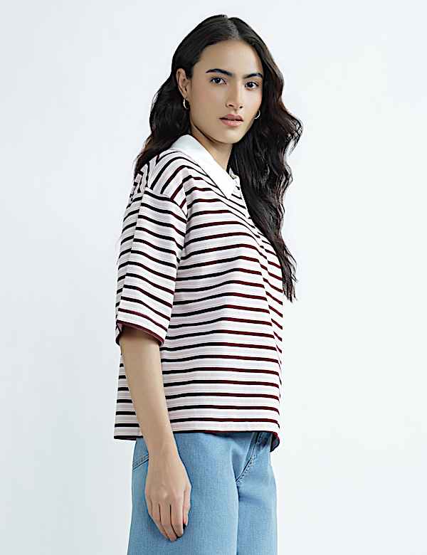 Pure Cotton Polo Neck Plain T-Shirt