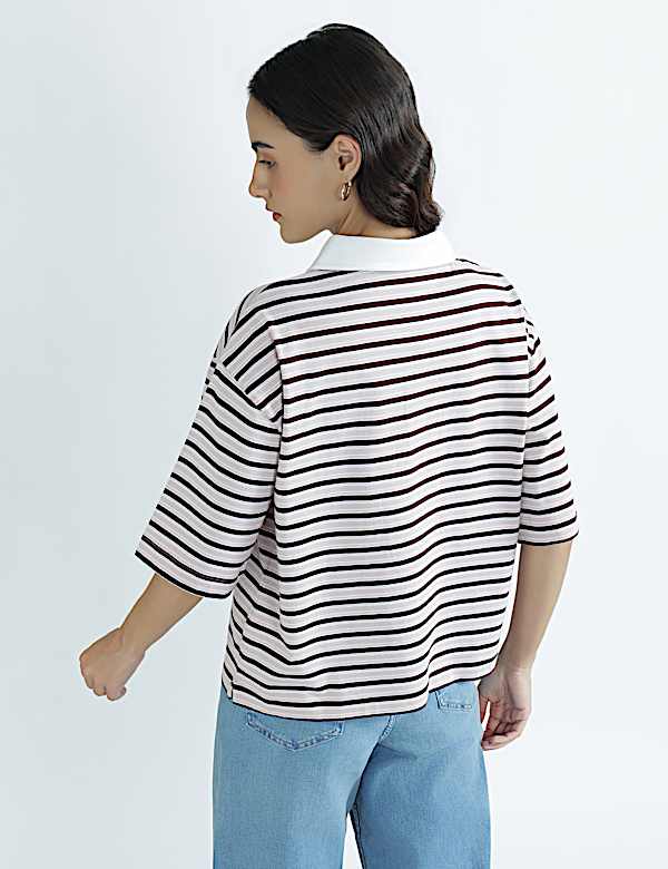 Pure Cotton Polo Neck Plain T-Shirt