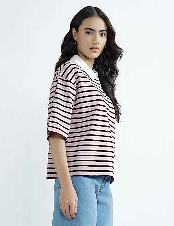 Pure Cotton Relaxed Fit Polo Neck Top